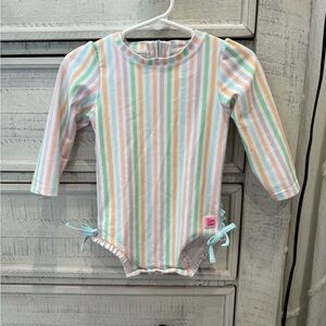 Ruffle Butts pale Pastel Striped Swimsuit